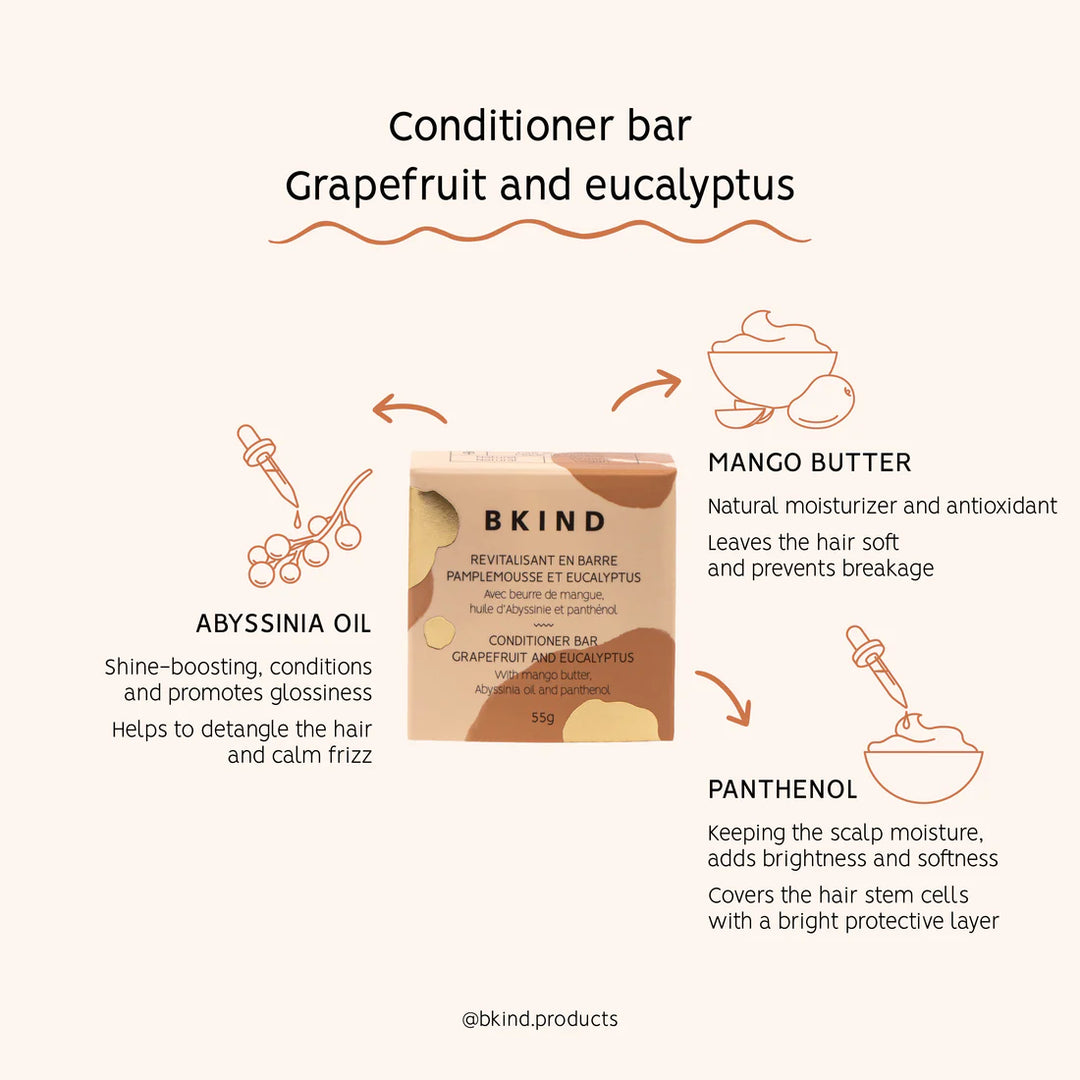 BKIND Conditioner Bar Grapefruit and Eucalyptus for Normal to Oily Hair