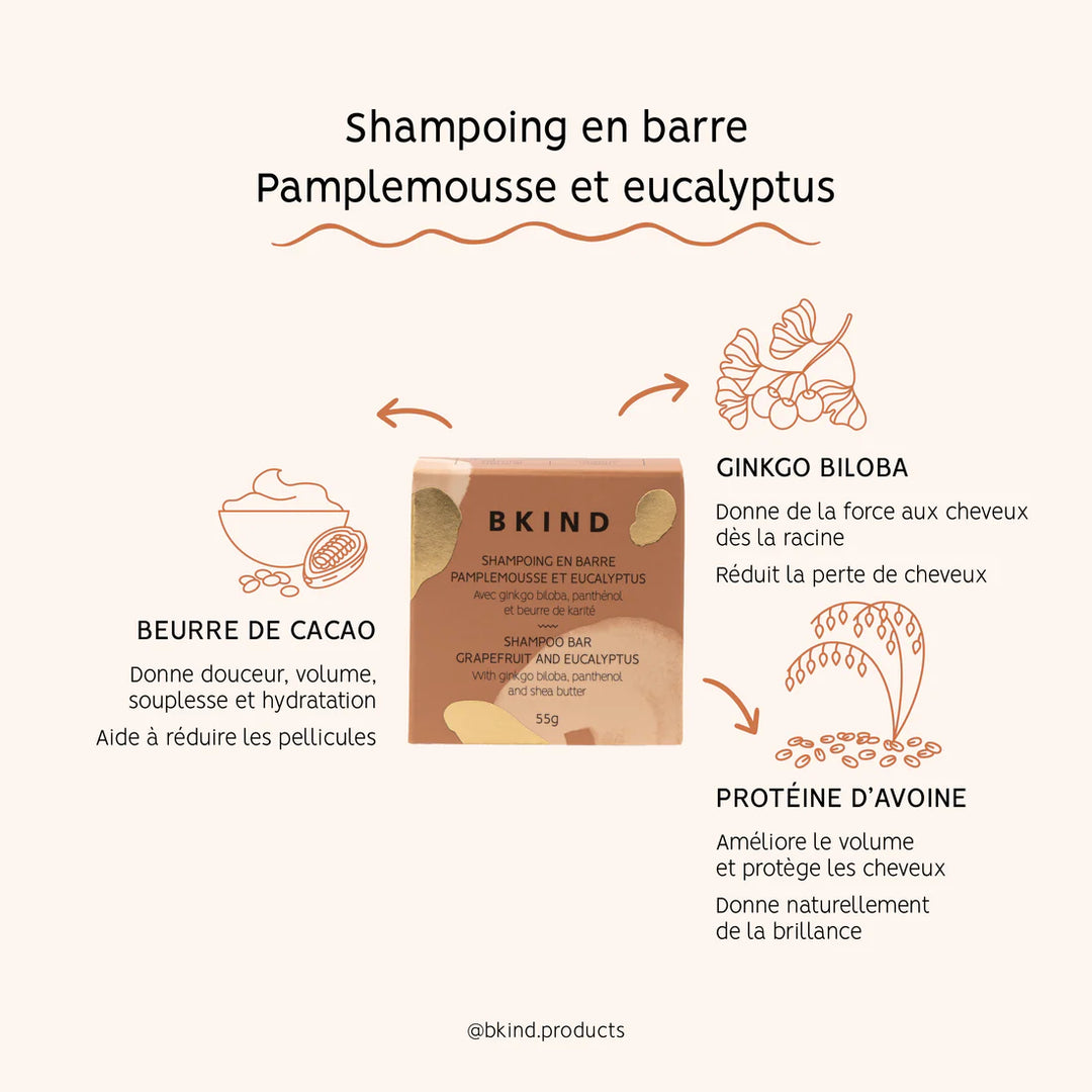 BKIND Shampoo Bar Grapefruit and Eucalyptus for normal and/or oily hair